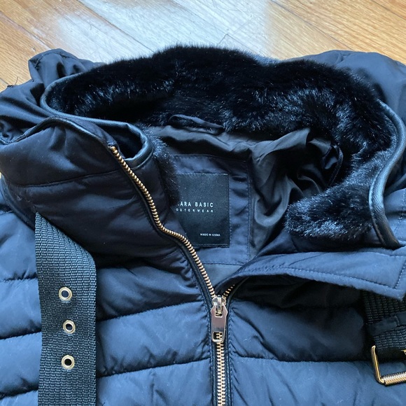 Zara Puffer Coat Fur Collar - Picture 4 of 6